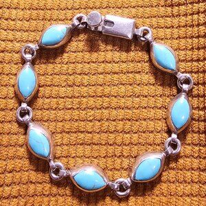 Vintage Mexico Sterling Silver & Turquoise Link Bracelet